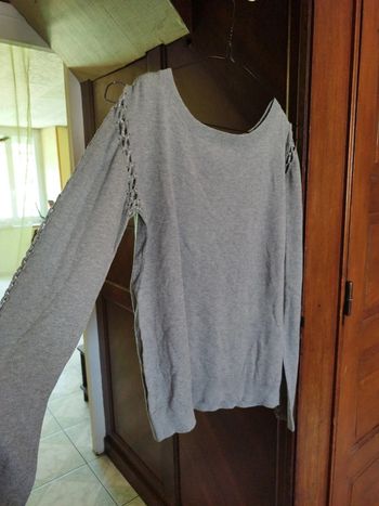 Pull gris soie manche tressé vintage M/38 y2k