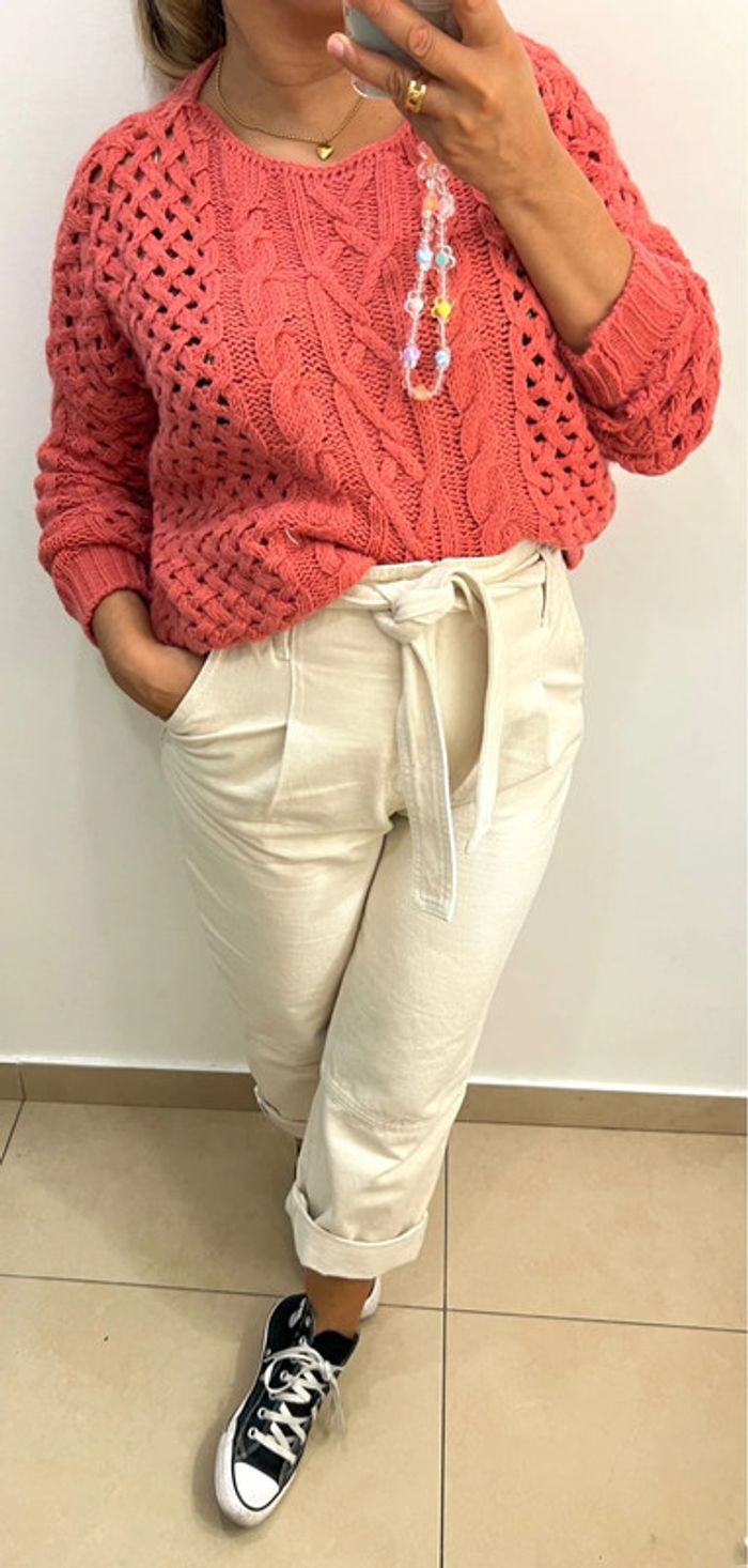 Pull Torsadée Maille Ajourée Taille Unique - photo numéro 2