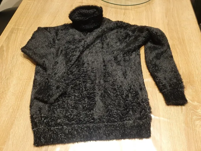 Pull col roule chaud noir pailleté en maille poilue - photo numéro 6