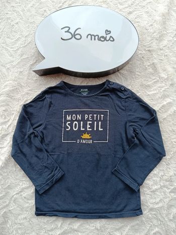 Tee shirt manches longues Garçon 36 mois Mon petit soleil d'amour Eco conception 100% coton bio