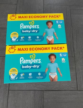 Lot 2 cartons Pampers Baby-Dry T5 (11-16kg) – 188 couches neuves – Protection 12h