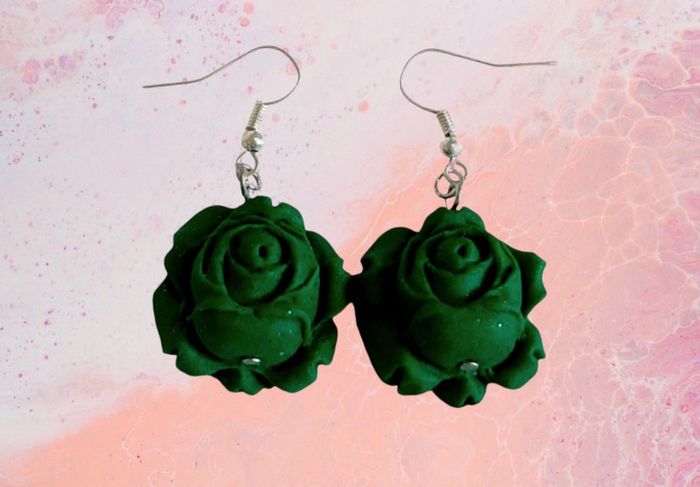 Boucles d'oreilles roses vertes foncées