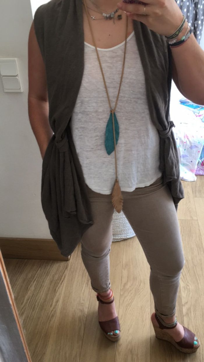 Gilet sans manche tout doux cashmire taille unique beige/kaki/marron - photo numéro 2