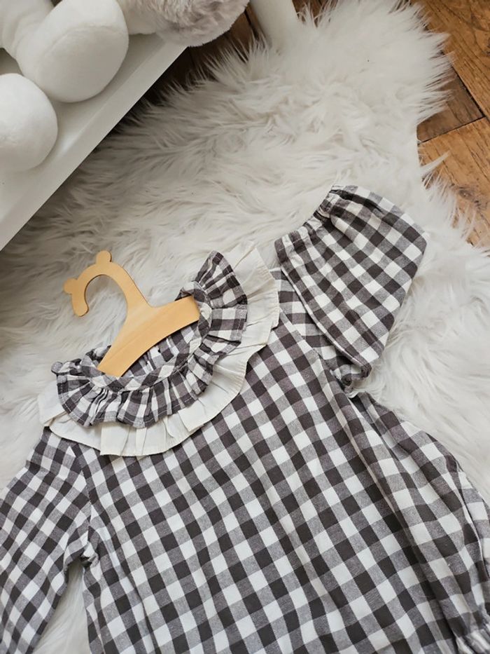 Barboteuse vichy grise collerette - photo numéro 2