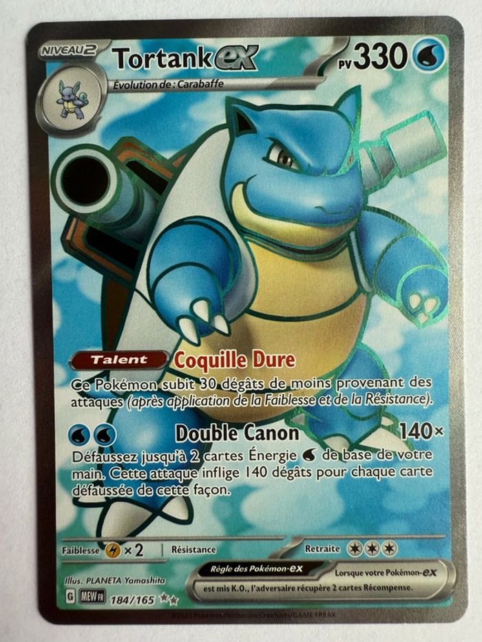 Carte Pokémon Tortank EX Full Art 184/165 EV3.5 Ecarlate et Violet 151 FR.