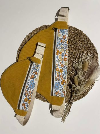 Sacoches bananes fait main Matchy-Matchy (Adulte-enfant) en tissu velours côtelé jaune