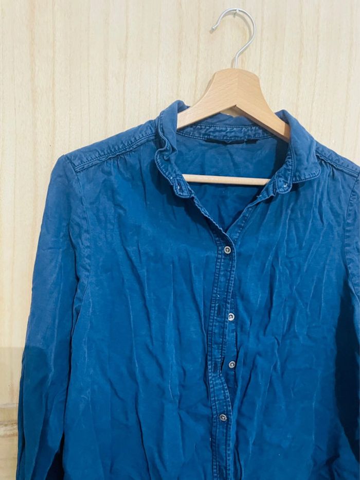 Chemisier manches longues bleu simple basic uni taille S - photo numéro 2