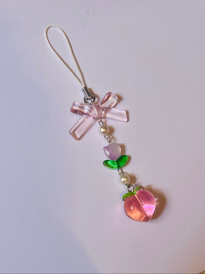 Charms rose cute coquette peachy peach porte clé Keychain - photo numéro 2