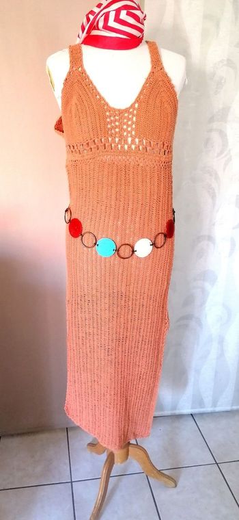 Robe été longue corail en 100 %coton taille L. Neuve 