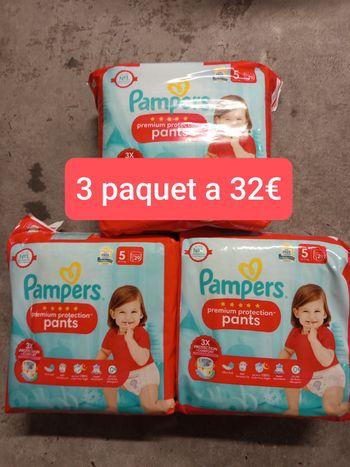 3 paquet de couche Pampers premiem protection pants taille 5 a 32€