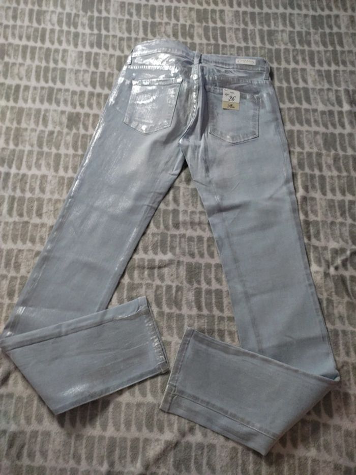 Jeans slim skinny stretch bleu clair argenté Cimarron taille 36 Neuf - photo numéro 6