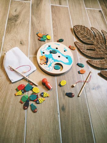 🐟Jeu de dextérité -Pêche à la ligne en bois avec poissons magnétiques/ aimantés 