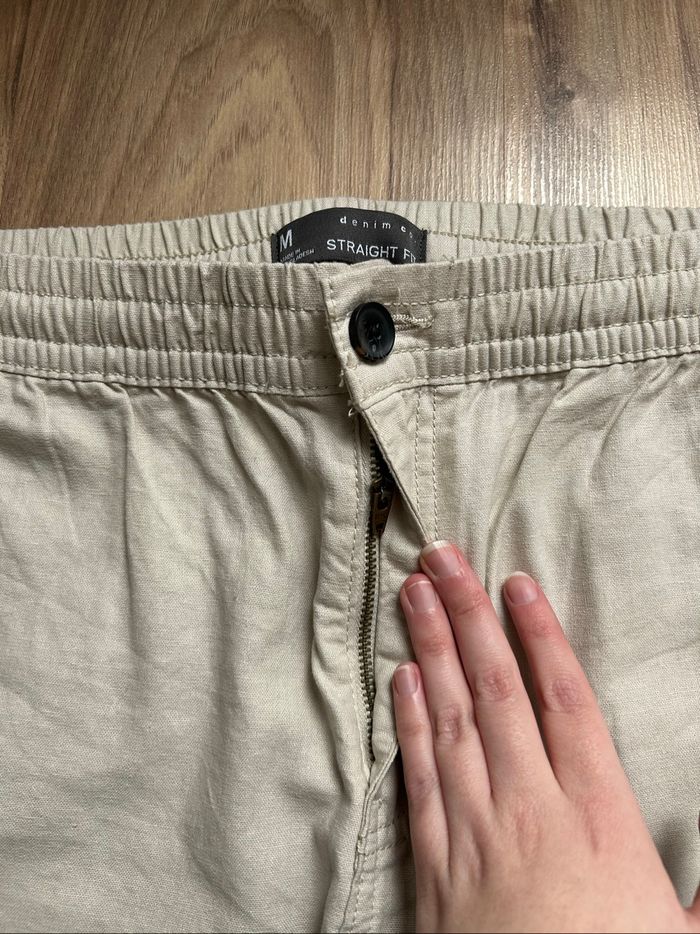 Pantalon/ Chinos beige uni Straight Fit en lin Homme Denim Co Taille M - photo numéro 5