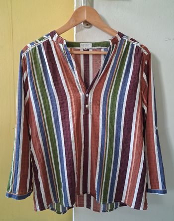 Chemise Rayée Multicolore Femme Col V à Manches Longues | Look Bohème Hippie & Coloré 🤎🌈