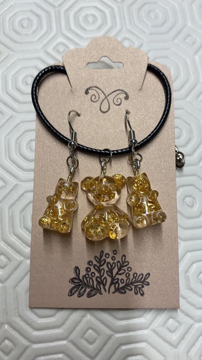 Parure collier et boucles d’oreilles ourson 🐻