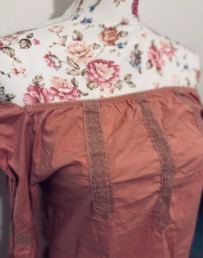 Blouse KOOKAÏ épaules dénudées bohème chic – Vieux rose, taille 40 🌸 - photo numéro 2
