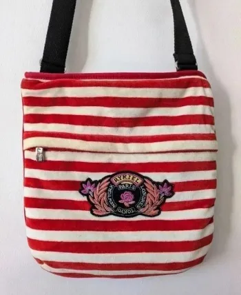 Sac à bandoulière en velours blanc et rouge - Sonia Rykiel