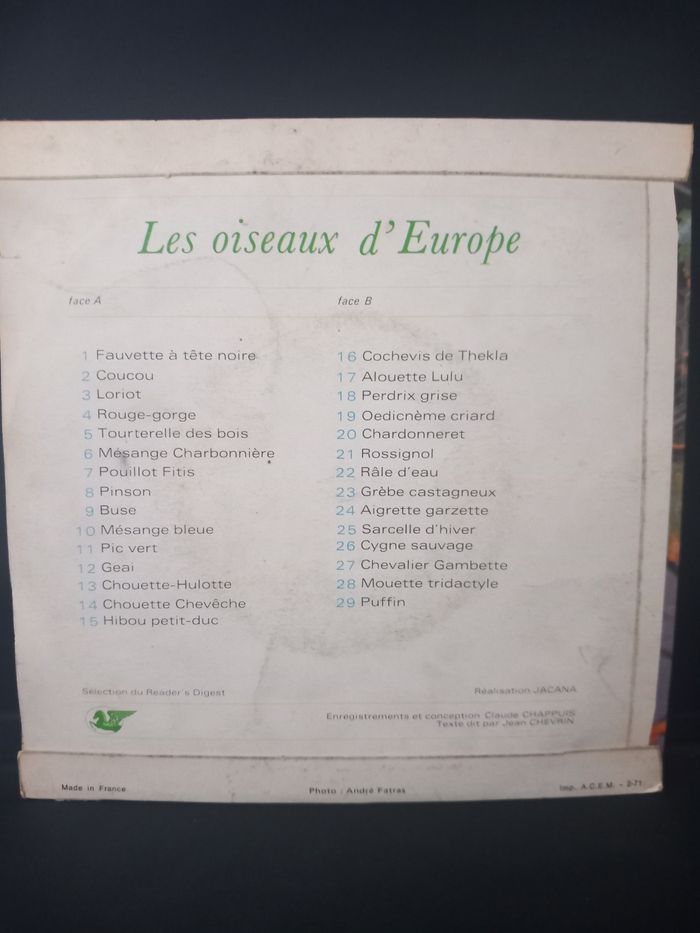 45T Les oiseaux d'Europe - photo numéro 2