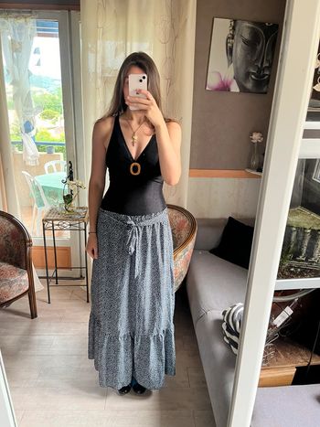 Jupe maxi skirt  hippie champêtre bohème vintage à noeud