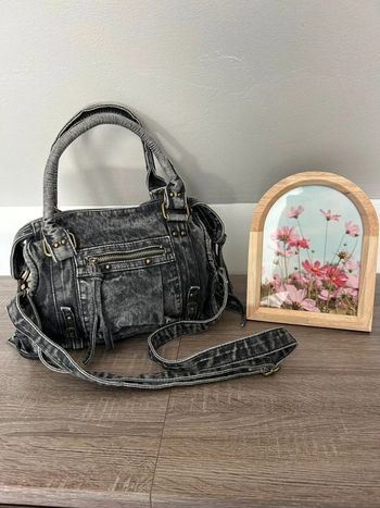 Sac à main en jean effet vintage - 25 x 16 x 12 cm