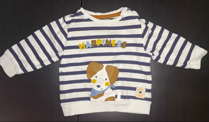 Pull bébé 6 mois rayé “Happiness” – Mes Petits Cailloux