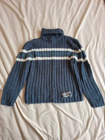 Pull col roulé gris/bleu et blanc marque Complice taille 12 ans, en très bon état