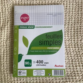 Paquet feuilles grands carreaux