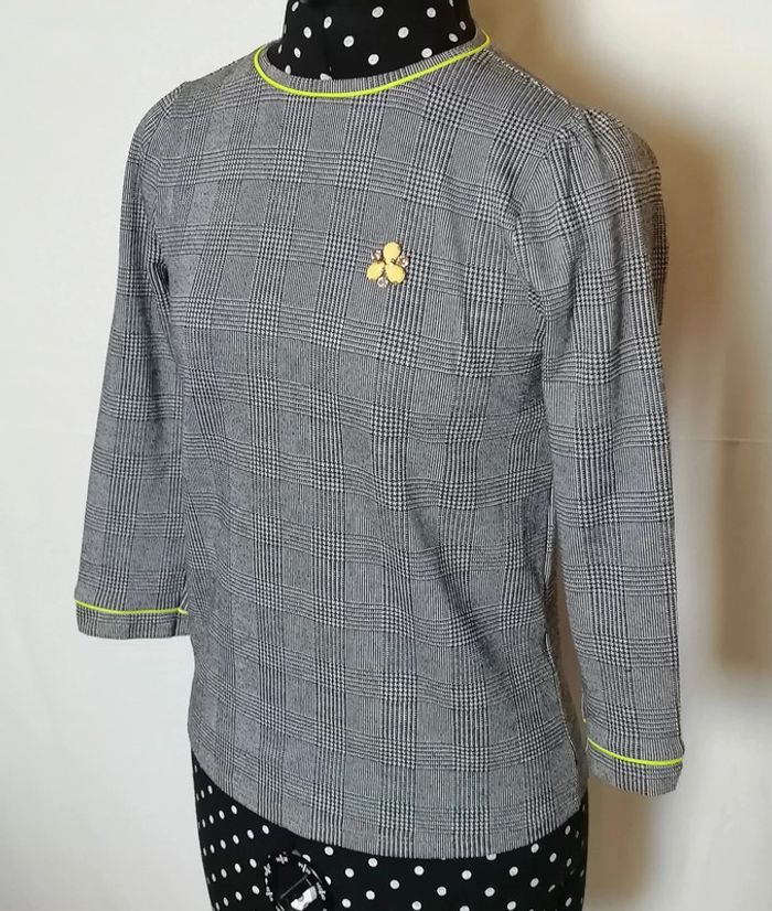 Pull léger haut pied de poule gris jaune taille XS nafnaf - photo numéro 7