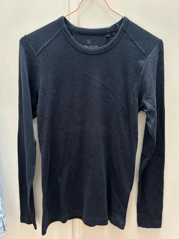 T-shirt à manches longues en coton taille s  bleu marine - c&a