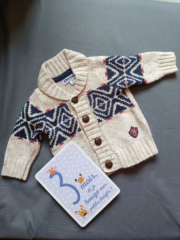 Gilet beige et bleu 🦕 Taille 3 mois