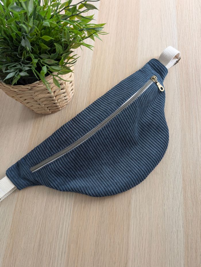 Sac banane femme velours cotelé bleu canard - photo numéro 3