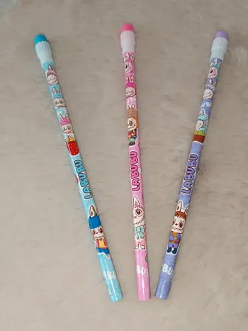 Lot de 3 crayons de papier-Gomme🩵 Labubu💜