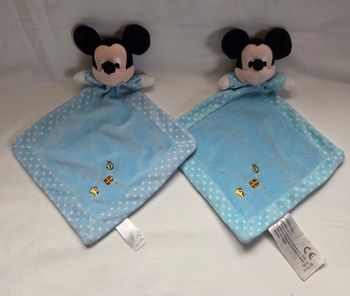 Doudous Mickey plat losange bleu - coccinelle ,tortue, lapin - Disney