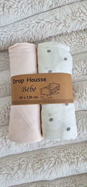 Lot de 2 draps housses pour lit bebe 60×120cm Neufs
