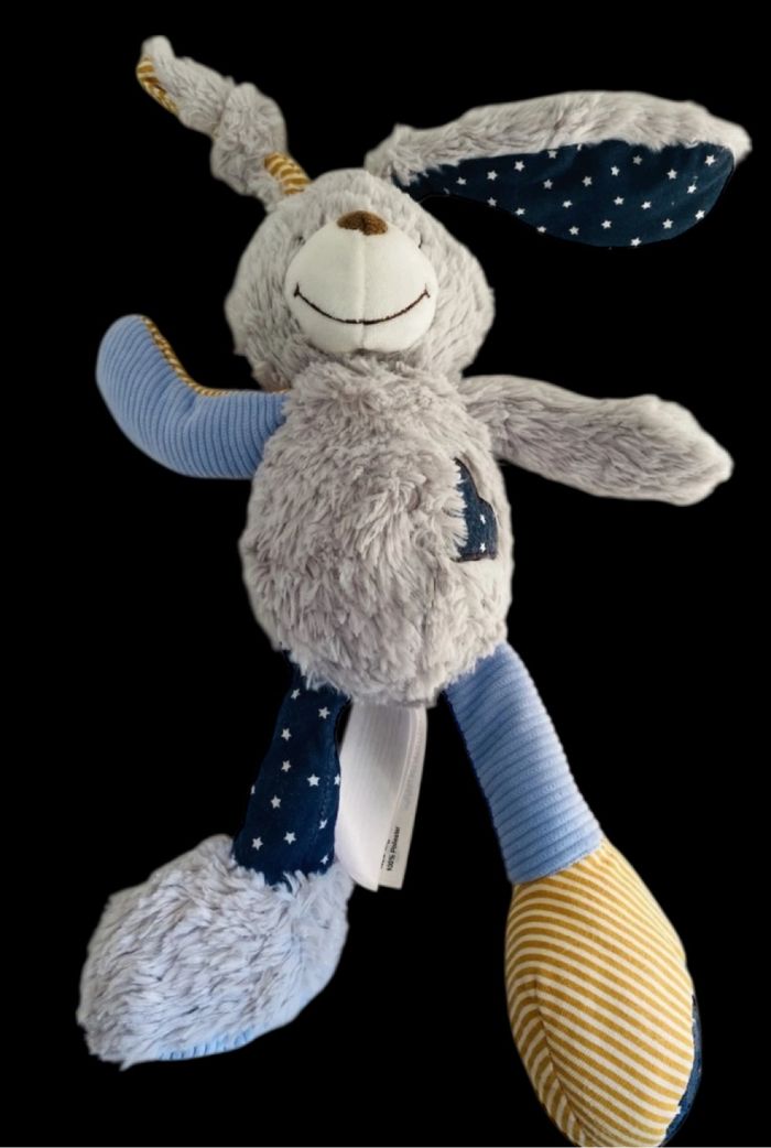 ❤️B4976 Doudou Peluche Lapin Gris Étoile Coeur Tape À L'oeil TAO - photo numéro 2