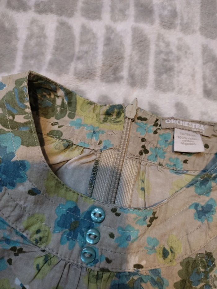 Blouse je me sens manche beige à fleurs bleu Orchestra 3 ans - photo numéro 4