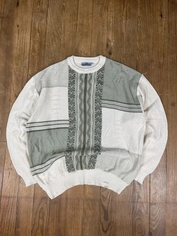 Pull maille vintage coton motifs rayures multicolore style Coogi XL