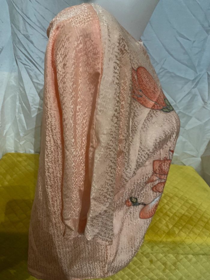 Blouse oversize saumon motif fleurs taille 44-46 100%soie naturelle - photo numéro 8