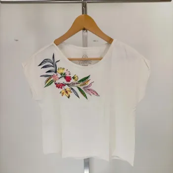 Tshirt femme 100% coton bio blanc avec fleur colorée Damart taille S A341