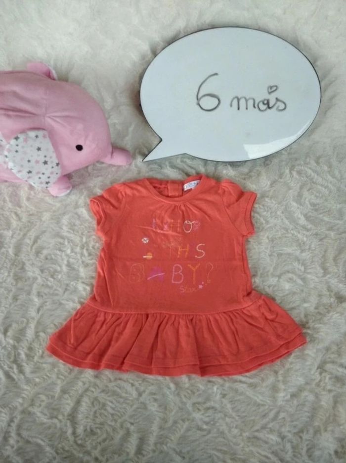 Tunique chemise manches courtes Robe courte Fille 6 mois 100% coton "where is the Baby star ?"