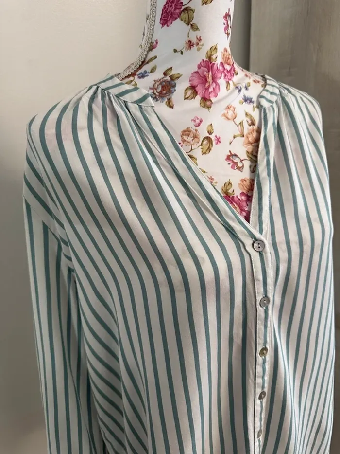 Chemise blanche rayé verte d’eau fluide - photo numéro 3