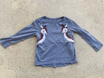 Tee shirt manches longues cerf bambi Gris beige et marron.