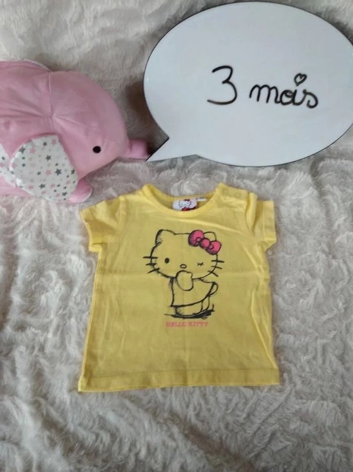 Tee shirt chemise manches courtes Fille 3 mois Hello Kitty 100% coton