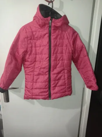 Manteau enfant fille réversible rose et gris foncé