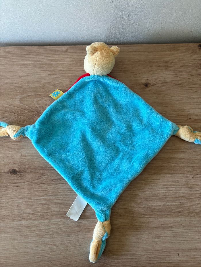 Doudou plat losange Winnie jaune rouge fleur bleu Disney - photo numéro 3