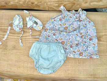 Ensemble Jacadi 6 mois créatrice liberty betsy été bandeau chausson blouse bloomer fille