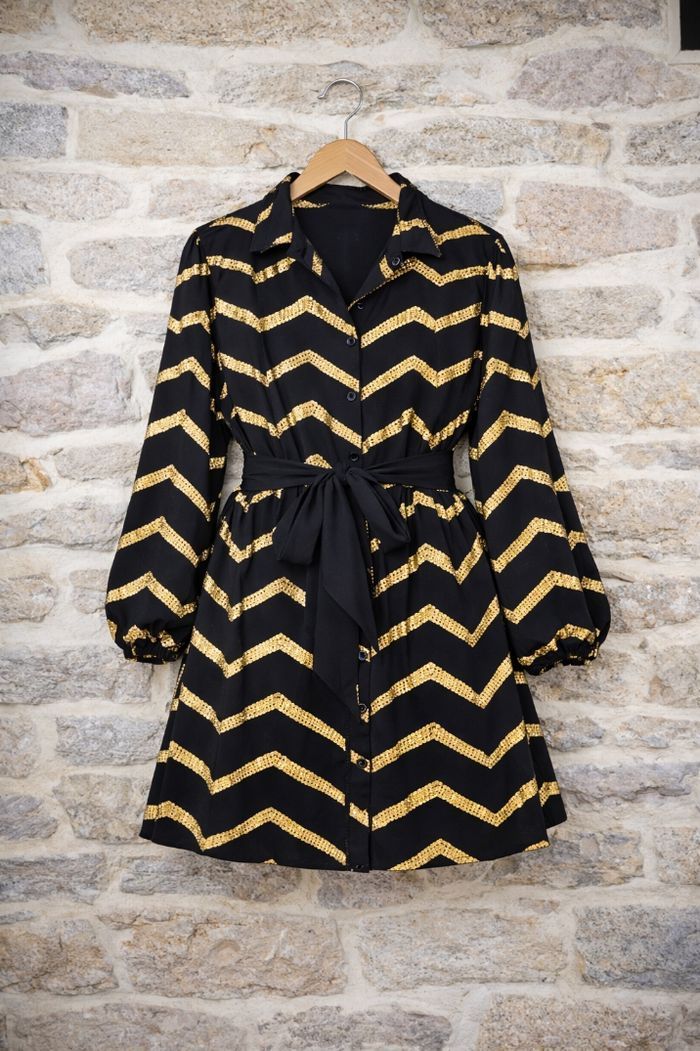 Robe chemise noire élégante à chevrons dorés Femme taille 54 marque Asos 💍 - photo numéro 7