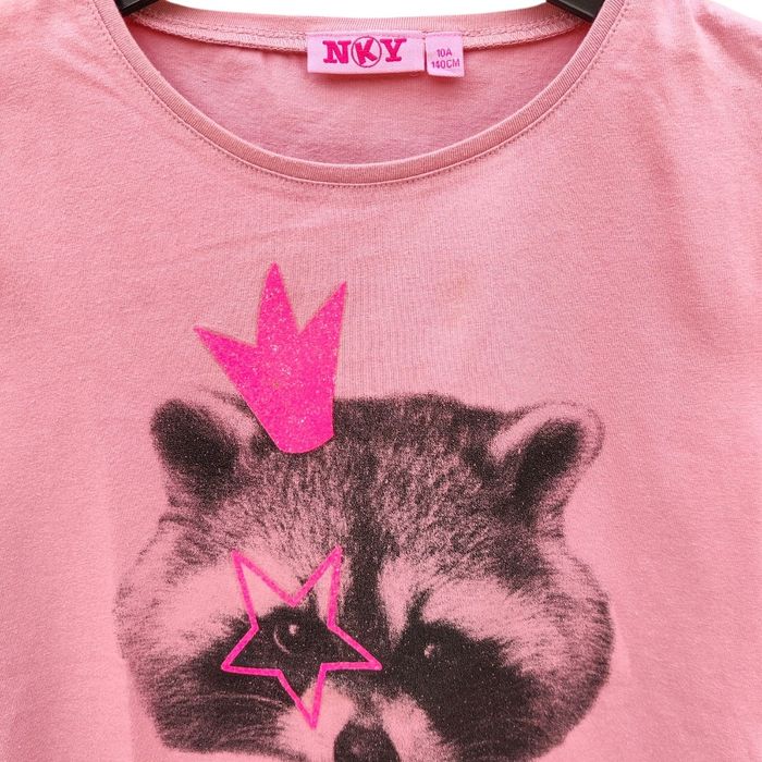 T-shirt fille 10 ans rose paillettes raton laveur NKY neuf - photo numéro 2
