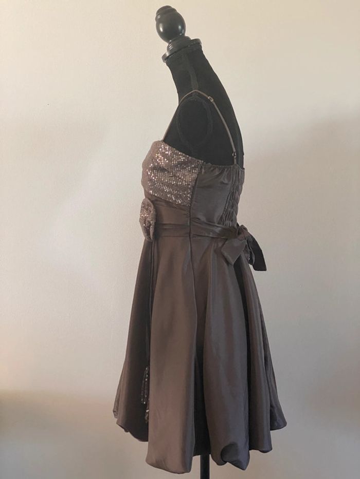 Robe chic de soirée Made in Italy marron avec serquins taille S / M - photo numéro 3
