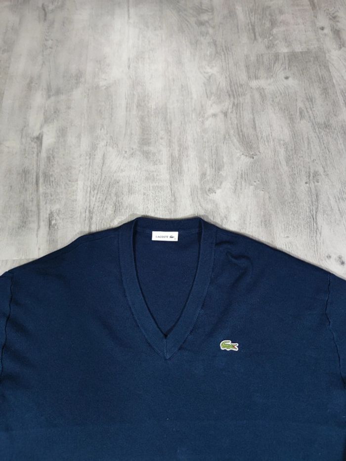 Pull Lacoste Col V Bleu Marine Logo Brodé Taille M Homme - photo numéro 4